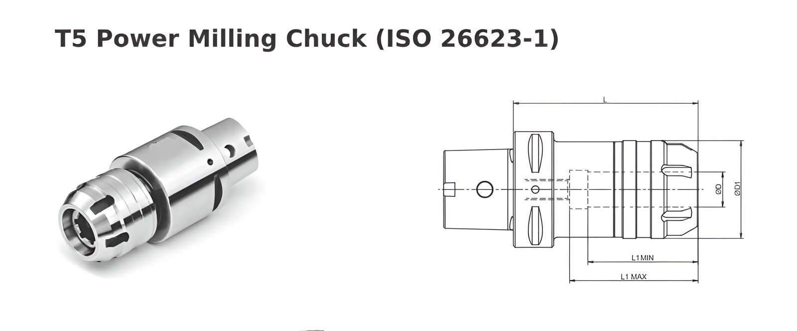 Polygonal Shank T5 C20 105 Power Milling Chuck (Balanced to G2.5 25000 RPM) (ISO 26623-1) (Compatible with Capto® Style C5)